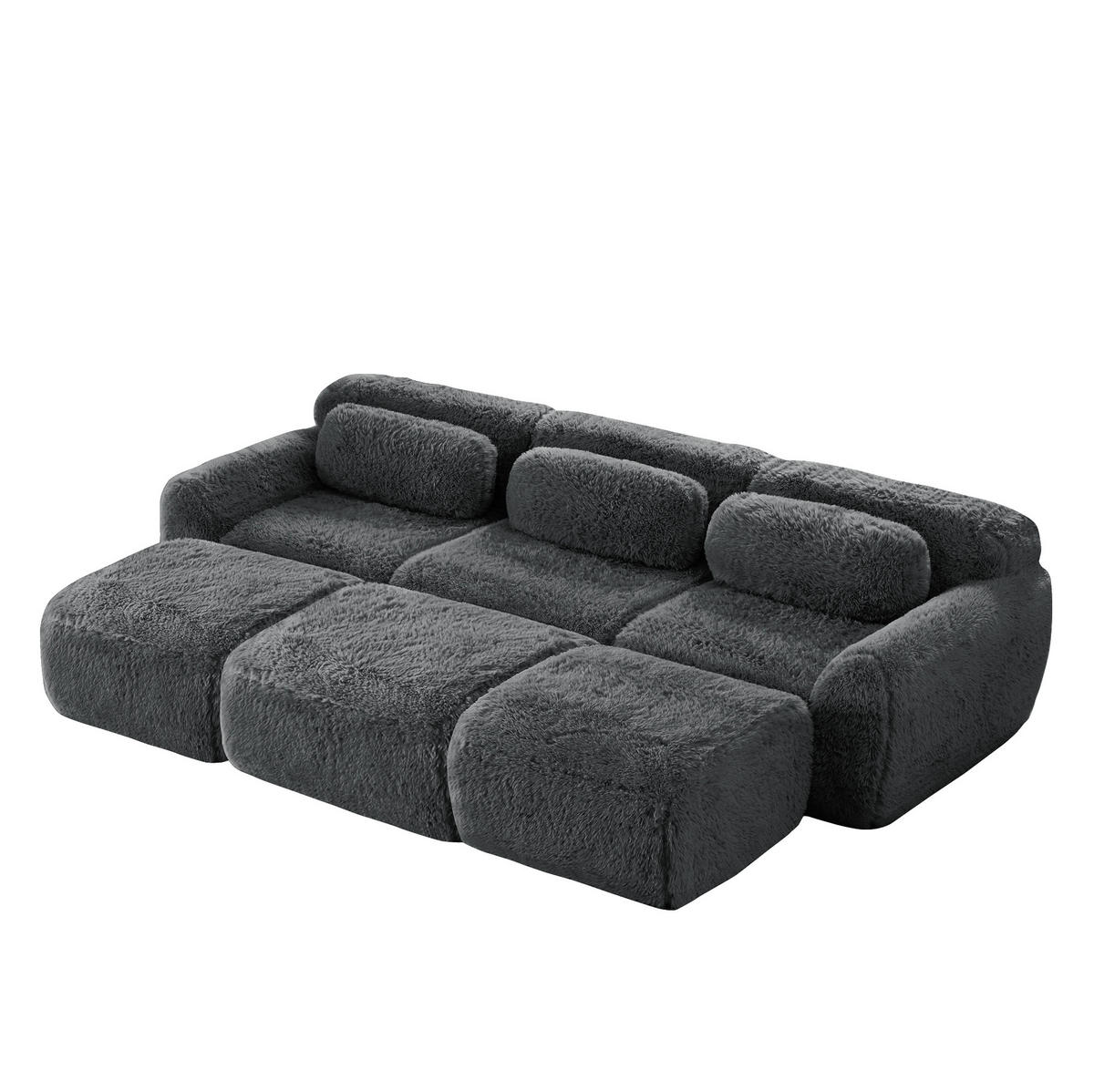 SOFA modular mit 3 Ottomanen Plüsch Grau - Grau, Kunststoff (179/73/291.1cm) - Meubliv