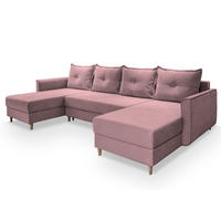 WOHNLANDSCHAFT VERNI Rosa Plüsch-Stoff mit Schlaffunktion - Rosa, Holz (285/91/143cm) - MASSENO