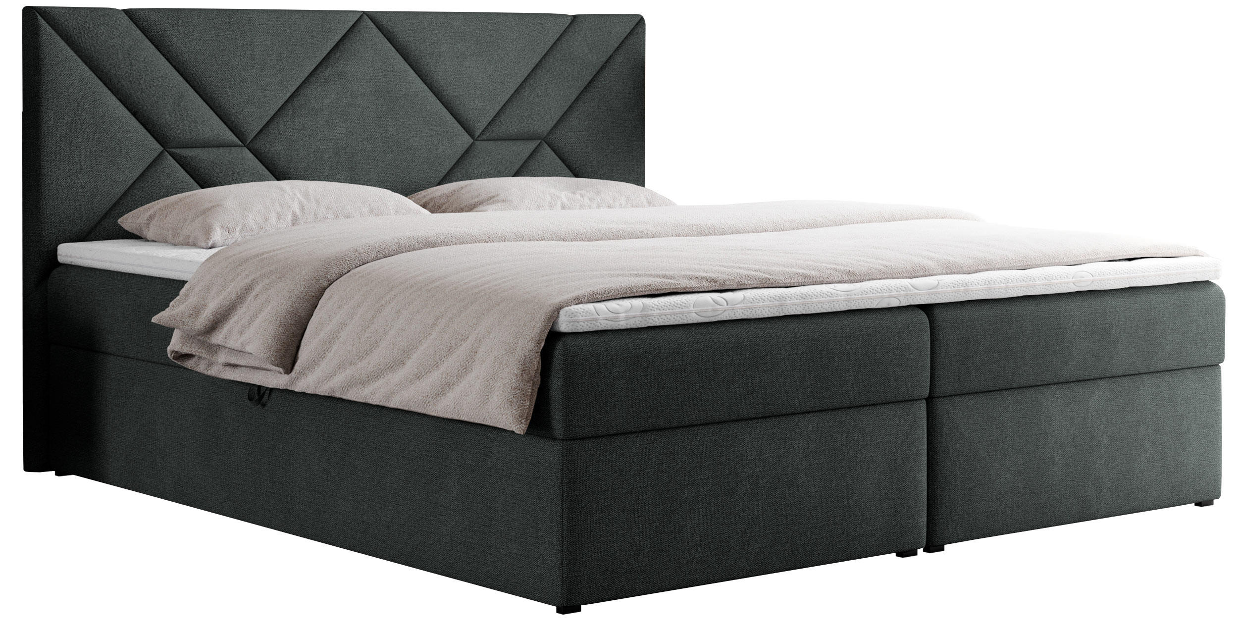 BOXBETT NEOMI 120/200 - Dunkelgrau Strukture - H3 - Visco - Dunkelgrau, Holz/Textil (120/200cm)