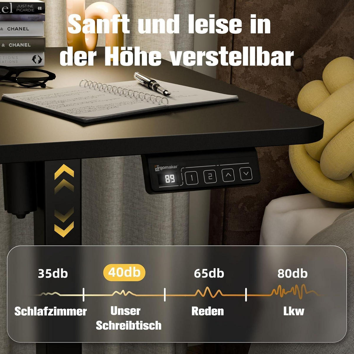 SCHREIBTISCH elektrisch höhenverstellbar 140 x 60 cm Schwarz - Schwarz, Metall (60/140/73cm)