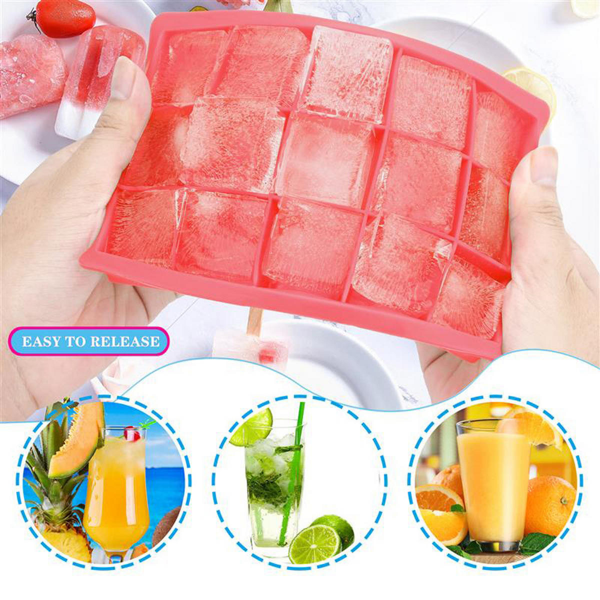 EISWÜRFELFORM 2er Set - Rot, Kunststoff (13/2.5/18cm) - Intirilife