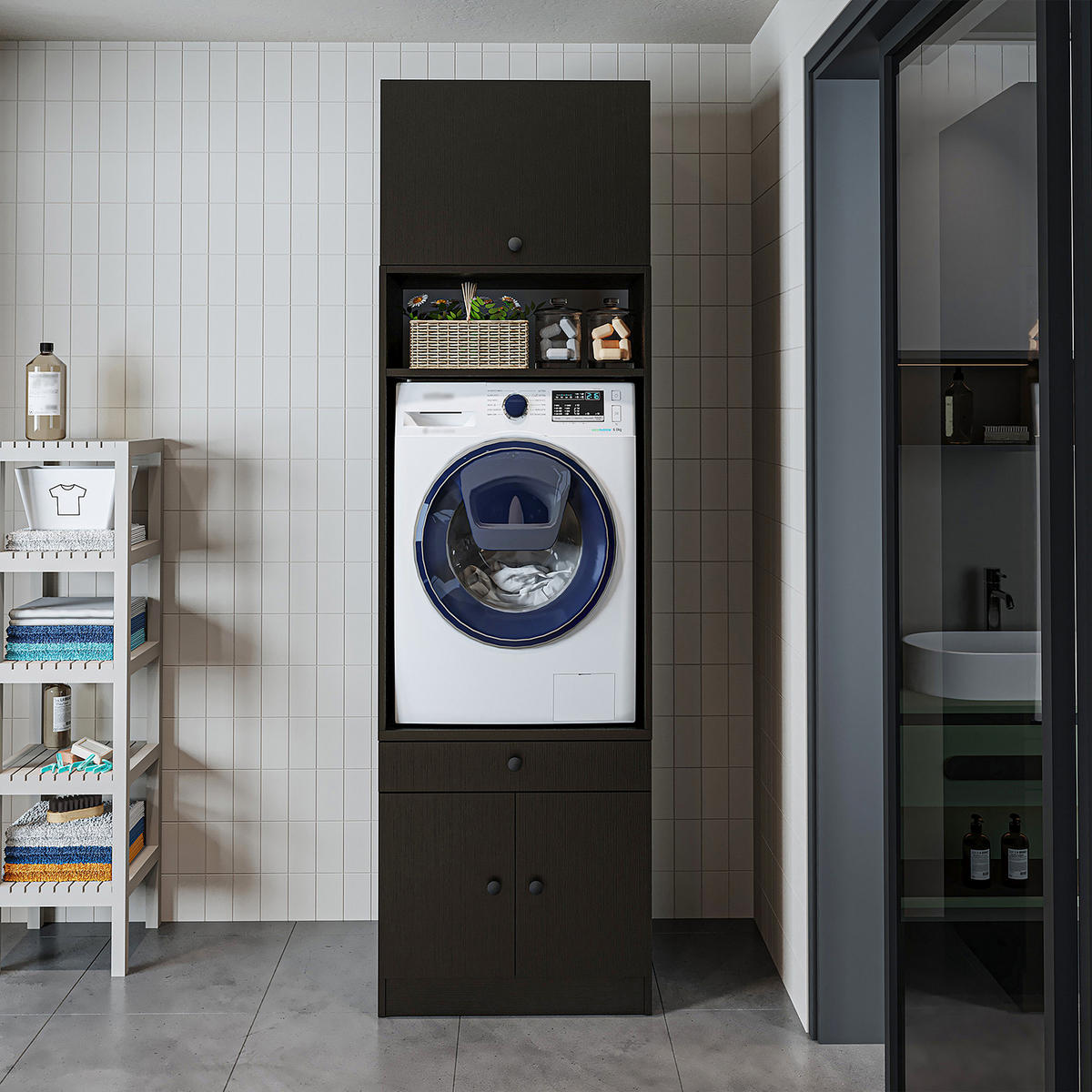 WASCHMASCHINENSCHRANK Serie 1 65cm Breit, 230cm Hoch - Schwarz, Holzwerkstoff (65/230/67cm)