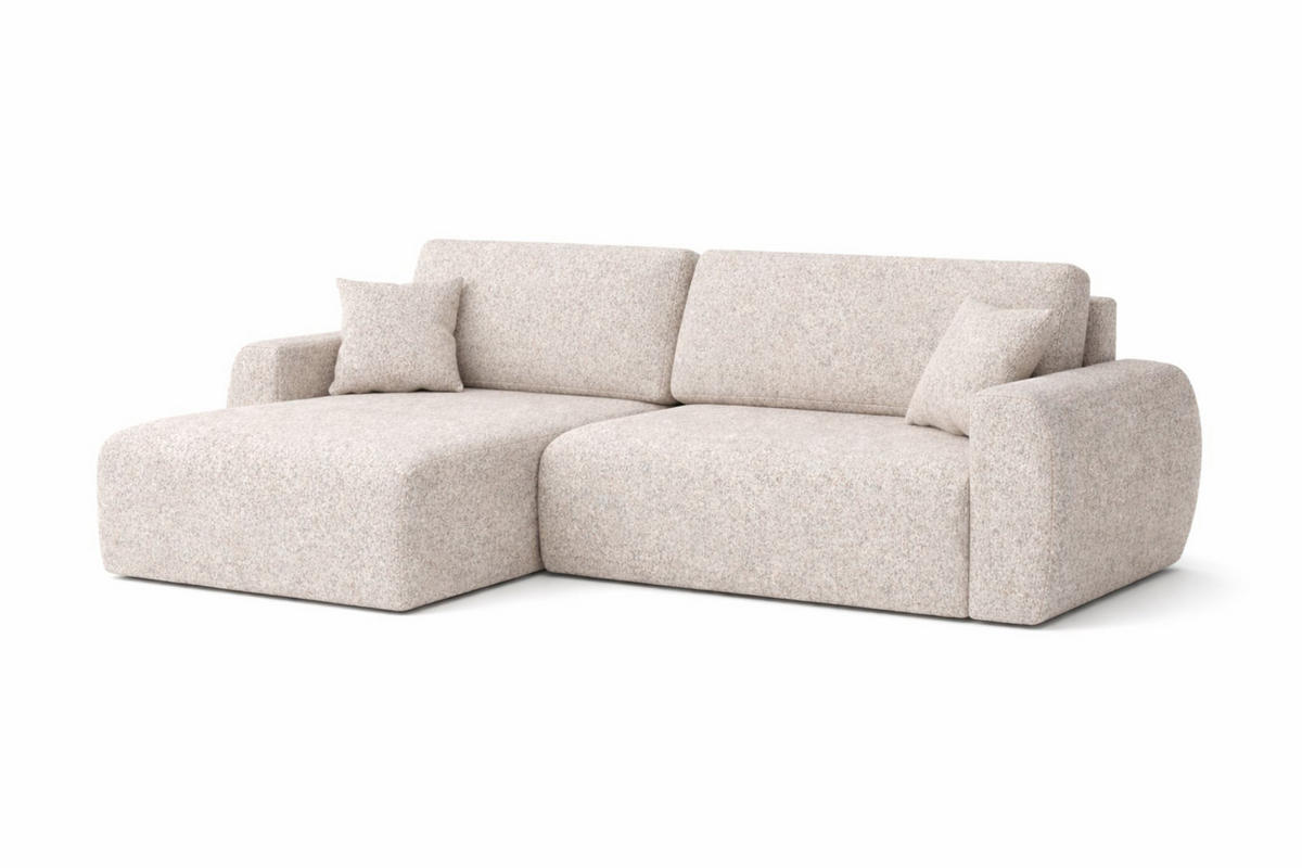 ECKSOFA Mit Schlaffunktion, Ariel XL, Chenille-Stoff, Stoff Artico, Beige, Links - Beige, Holz (280/142cm) - Kaiser Möbel