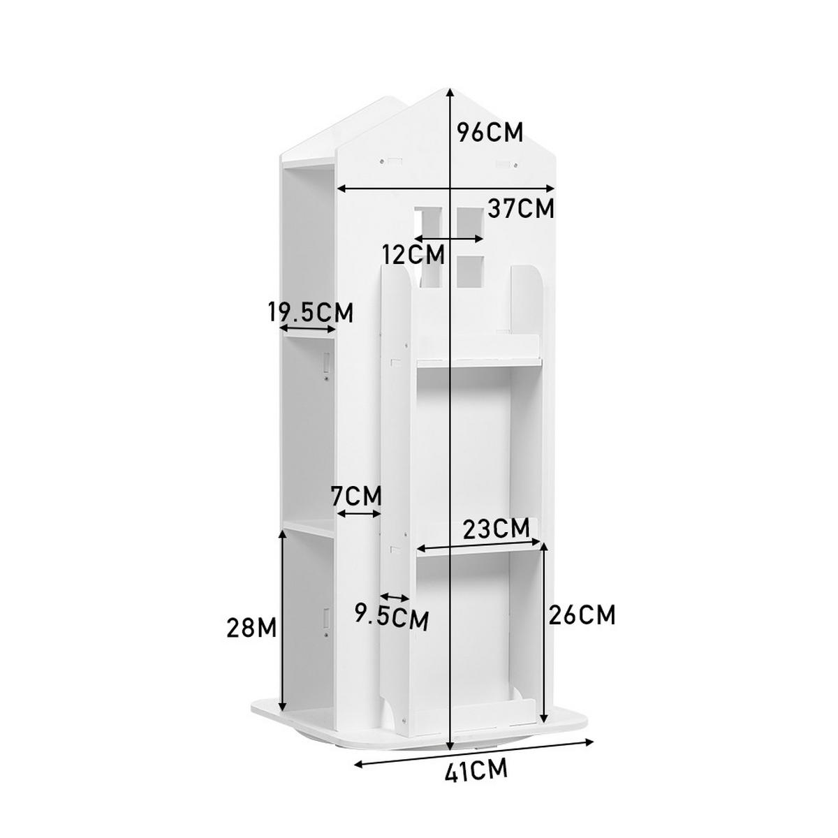 KINDERBÜCHERREGAL aus WPC-Platte in Weiß Drehbar Hausform Attraktives Design Praktisch 41 x 41 x 95 cm - Weiß, Holzwerkstoff (41/96/41cm) - Livingandhome