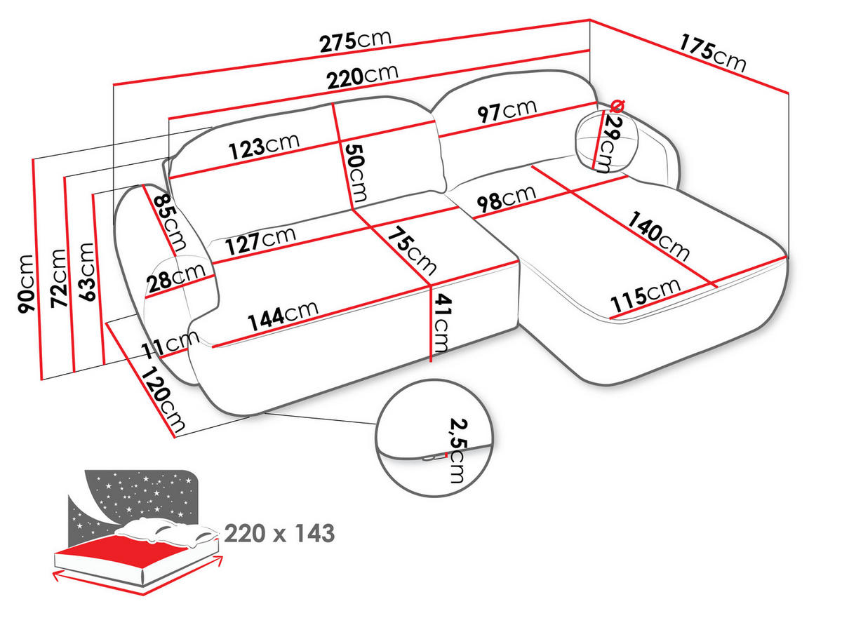 COLTAR Mayo, Dreapta - gri deschis/negru, material plastic/lemn (175/275cm) - MIRJAN24