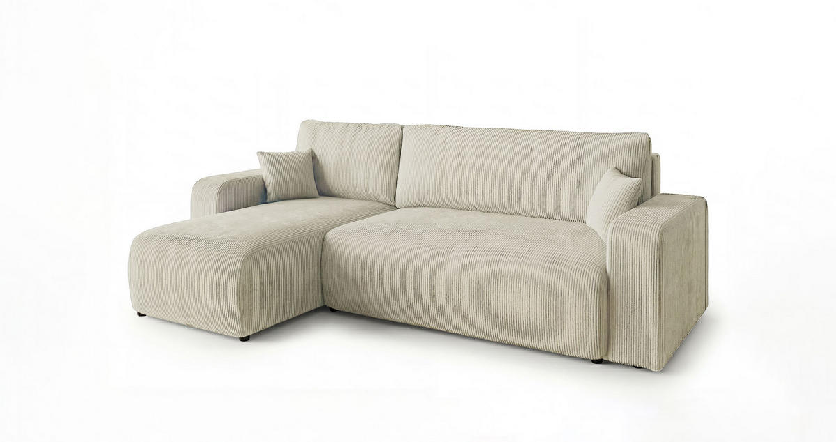 ROHOVÁ pohovka PARIS levá bílá manšestr Poso 100 - funkce spaní, úložný prostor - bílá, textil (255/150cm) - Cornero