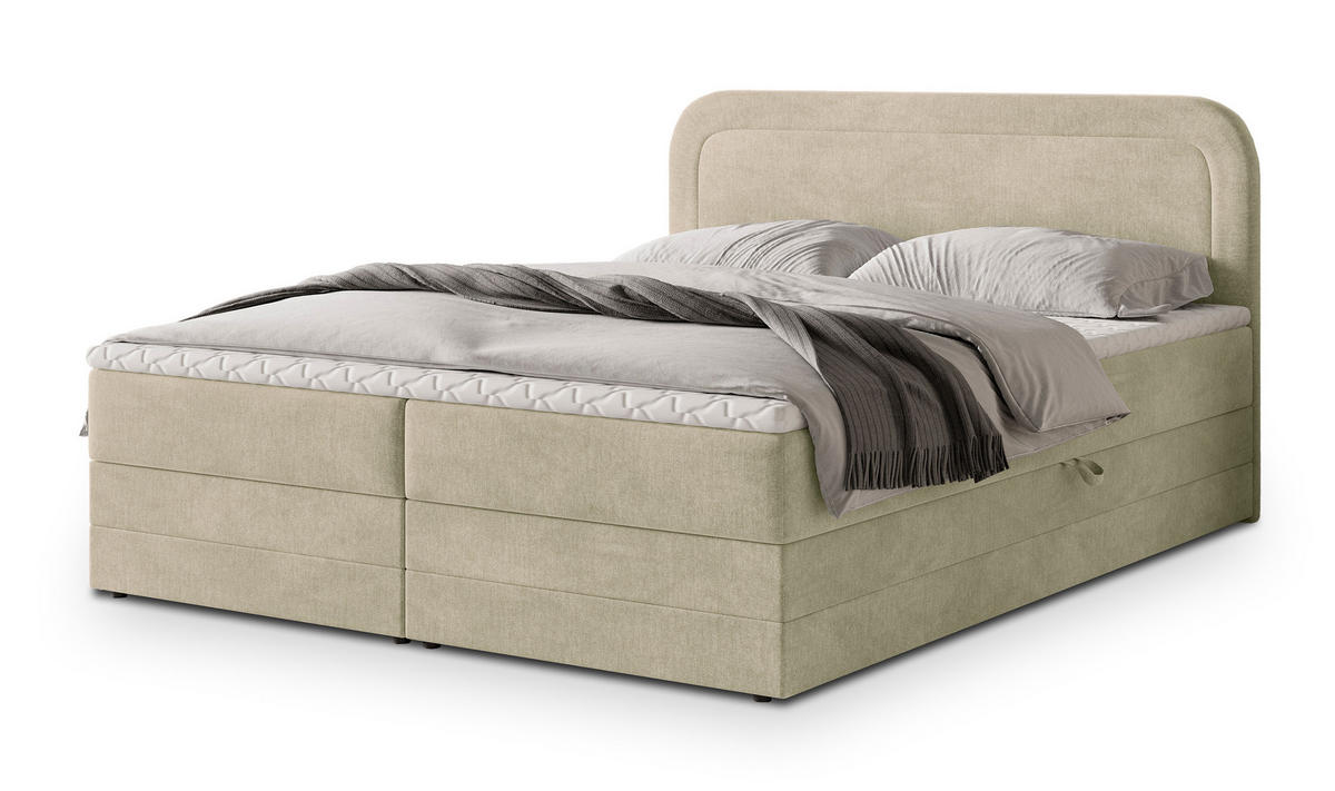 POSTEL BOXSPRING ARMEL 160x200 cm, s matrací a úložným prostorem, krémová - krémová, kompozitní dřevo/textil (160/200cm) - MASSENO