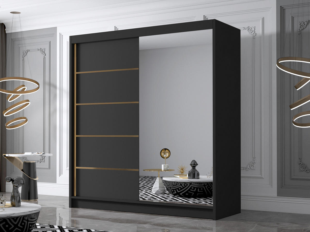 SCHIEBETÜRENSCHRANK Bali III - Goldfarben/Schwarz, Holzwerkstoff/Metall (180/215/58cm) - MIRJAN24