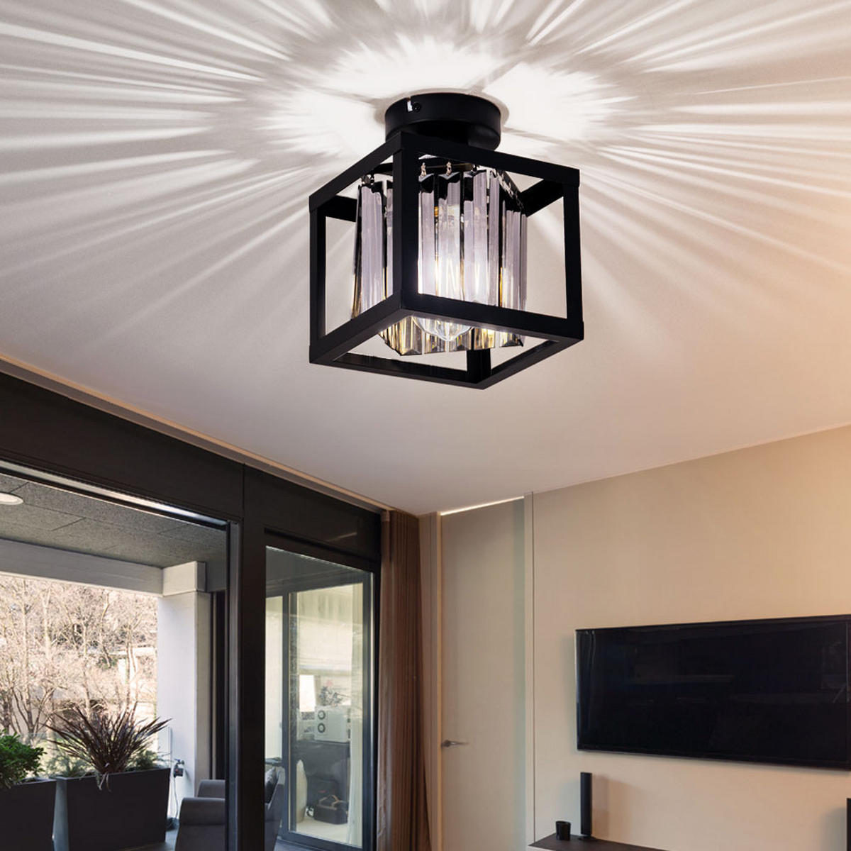 LED DECKENLEUCHTE MATHILDE Schwarz Glaskristall - Schwarz, Glas (17/17/21cm) - Globo Lighting