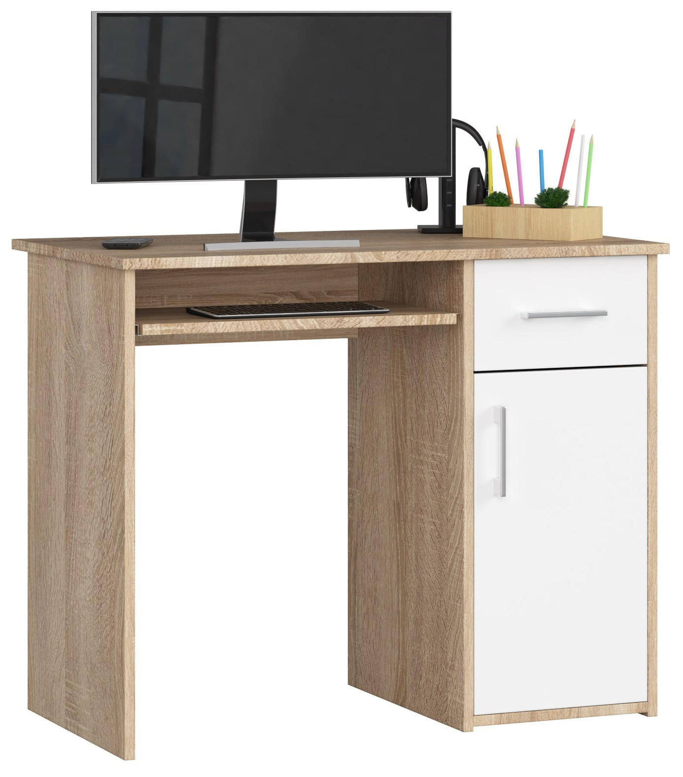 SCHREIBTISCH Sonoma Eiche, Weiß 90x50x74 cm - Silberfarben/Weiß, Holzwerkstoff/Kunststoff (50/90/74cm) - Akord