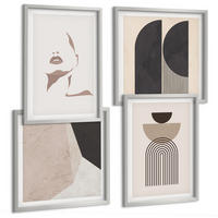 BILDER SET 4er Set - 50x50 cm & 40x60 cm Silberner Rahmen - Abstrakte weiß-braune Muster - Silberfarben, Kunststoff (50/50cm) - TULUP