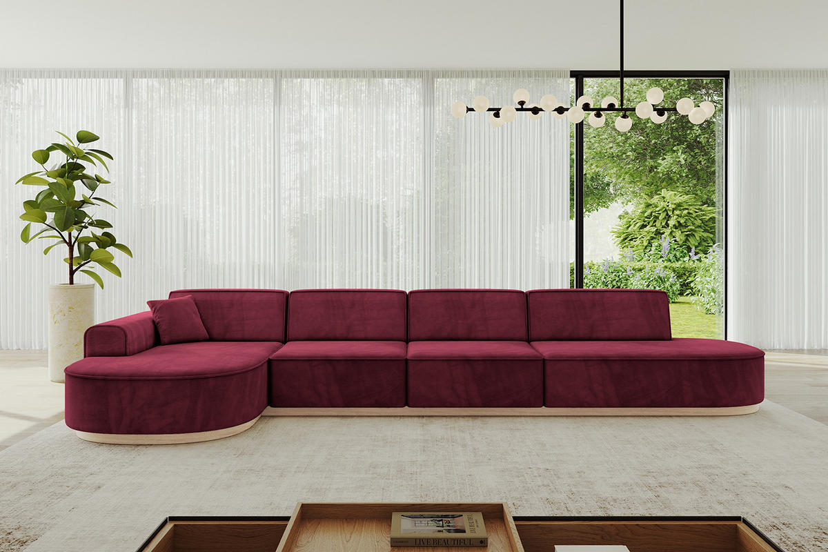 ECKSOFA Ottomane Links MARI-L3-v1 - 413x171x83 cm Bordeaux Velours - Bordeaux, Holzwerkstoff/Textil (413/171cm) - ALTDECOR
