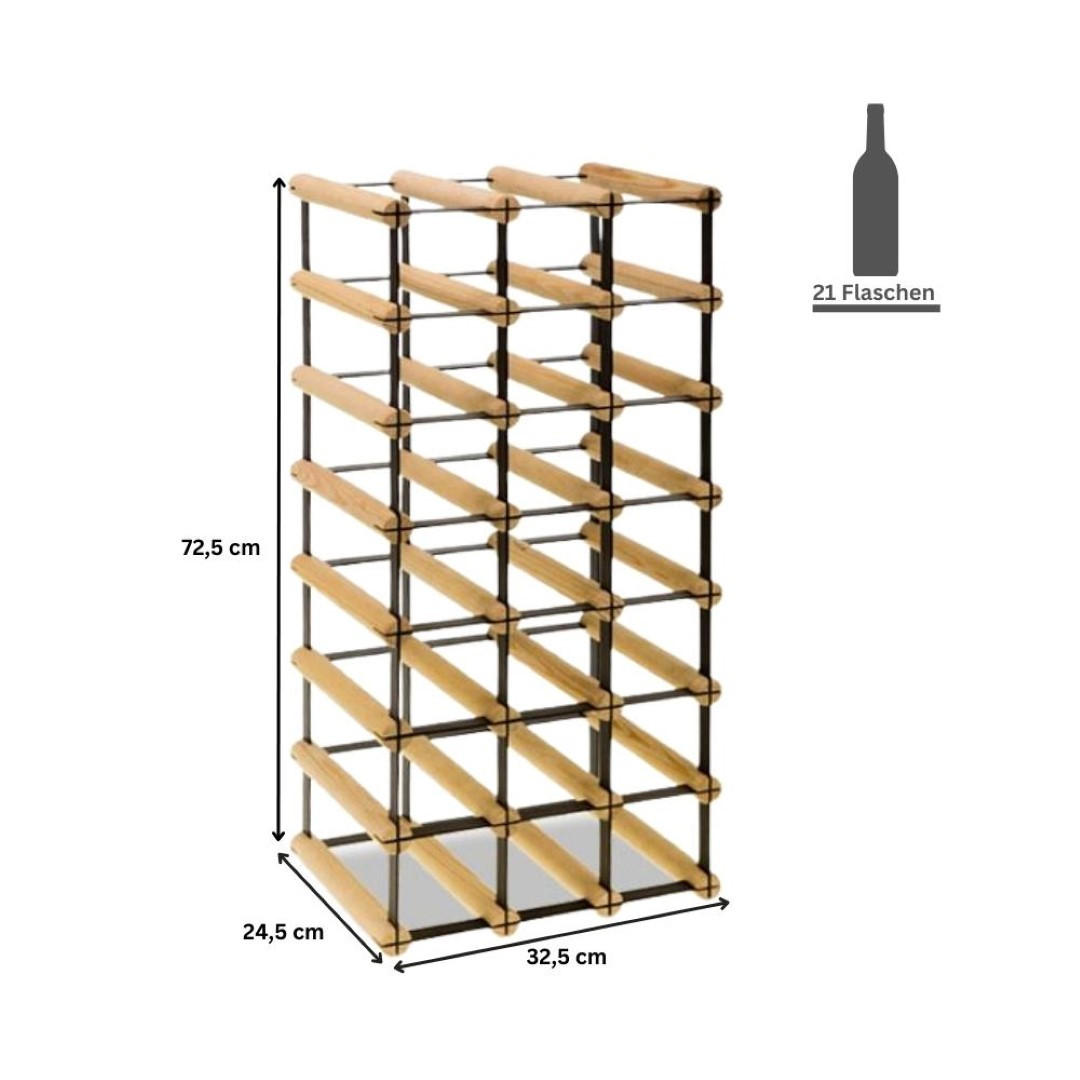 WEINREGAL Vinotega Mod Metal 72,5x32,5x24,5 cm 3x7 Flaschen Massives Kiefernholz Natur - Naturfarben, Holz (32.5/72.5/24.5cm) - PROREGAL