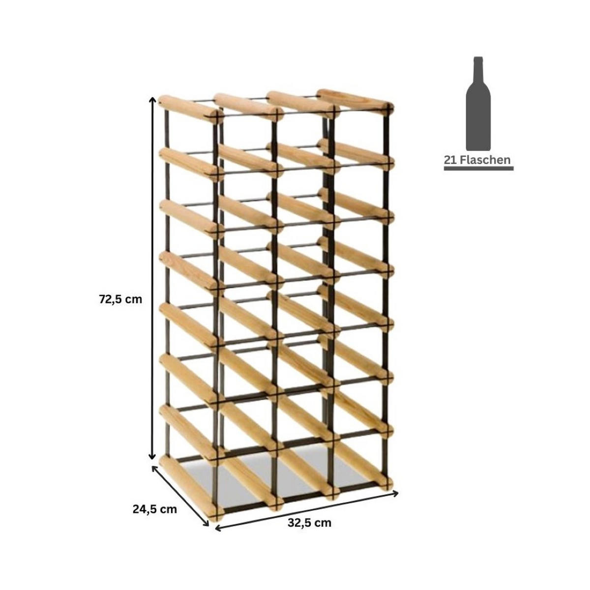 WEINREGAL Vinotega Mod Metal 72,5x32,5x24,5 cm 3x7 Flaschen Massives Kiefernholz Natur - Naturfarben, Holz (32.5/72.5/24.5cm) - PROREGAL