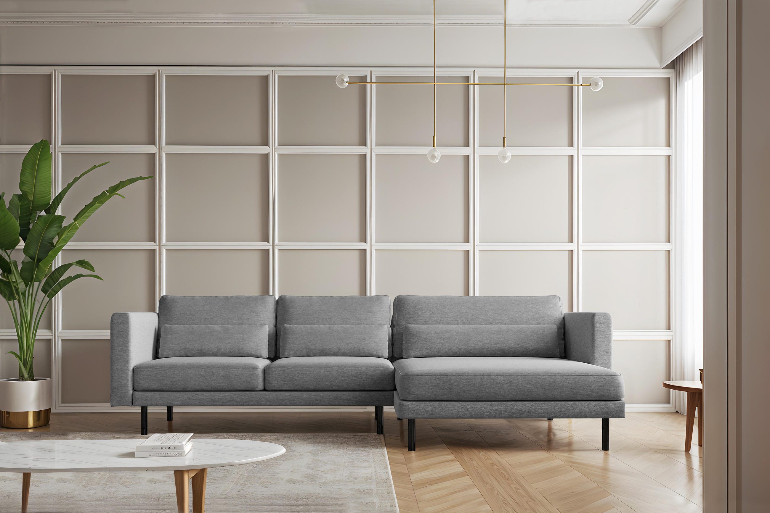 ECKSOFA L-form Dani Stoff Verita Stahl Rechts - Hellgrau, Holz (281/174cm) - Kaiser Möbel