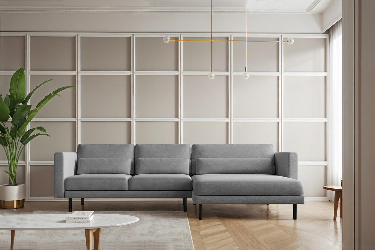 ECKSOFA L-form Dani Stoff Verita Stahl Rechts - Hellgrau, Holz (281/174cm) - Kaiser Möbel