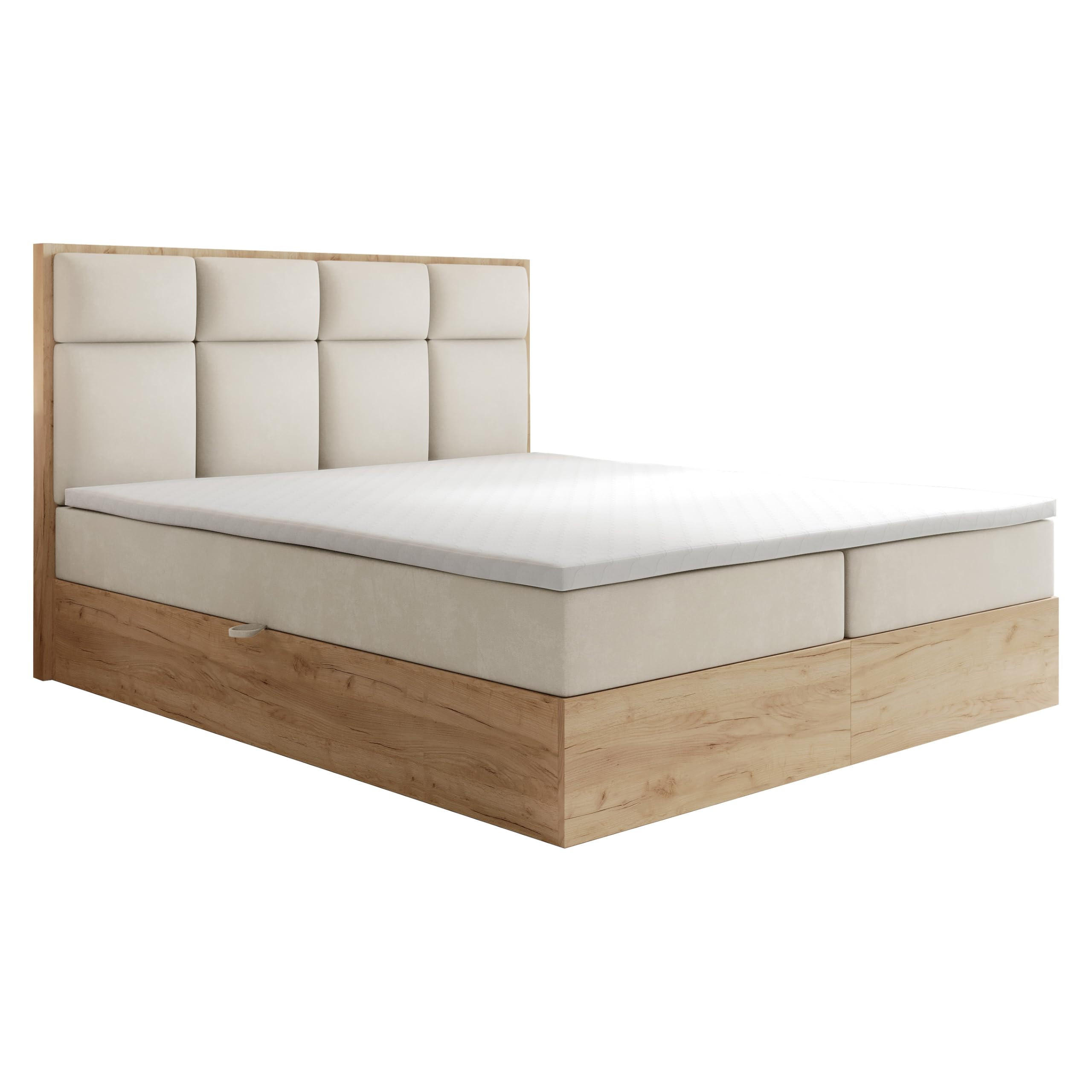 BOXBETT 140 x 200 cm mit Bettkasten und Taschenmatratze H3, SELVA mit Topper 5 cm und Holzelemente, Weiß - Weiß, Holzwerkstoff/Kunststoff (140/200cm) - Trada