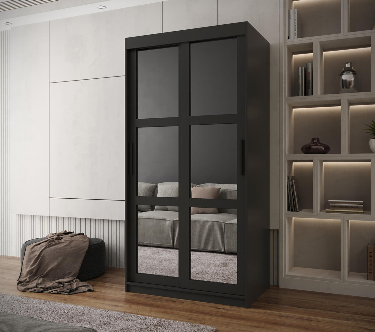 SCHWEBETÜRENSCHRANK 200/100/62 2-türig - Schwarz, Holz/Kunststoff (100/200/62cm) - MÖBEL KRYSPOL