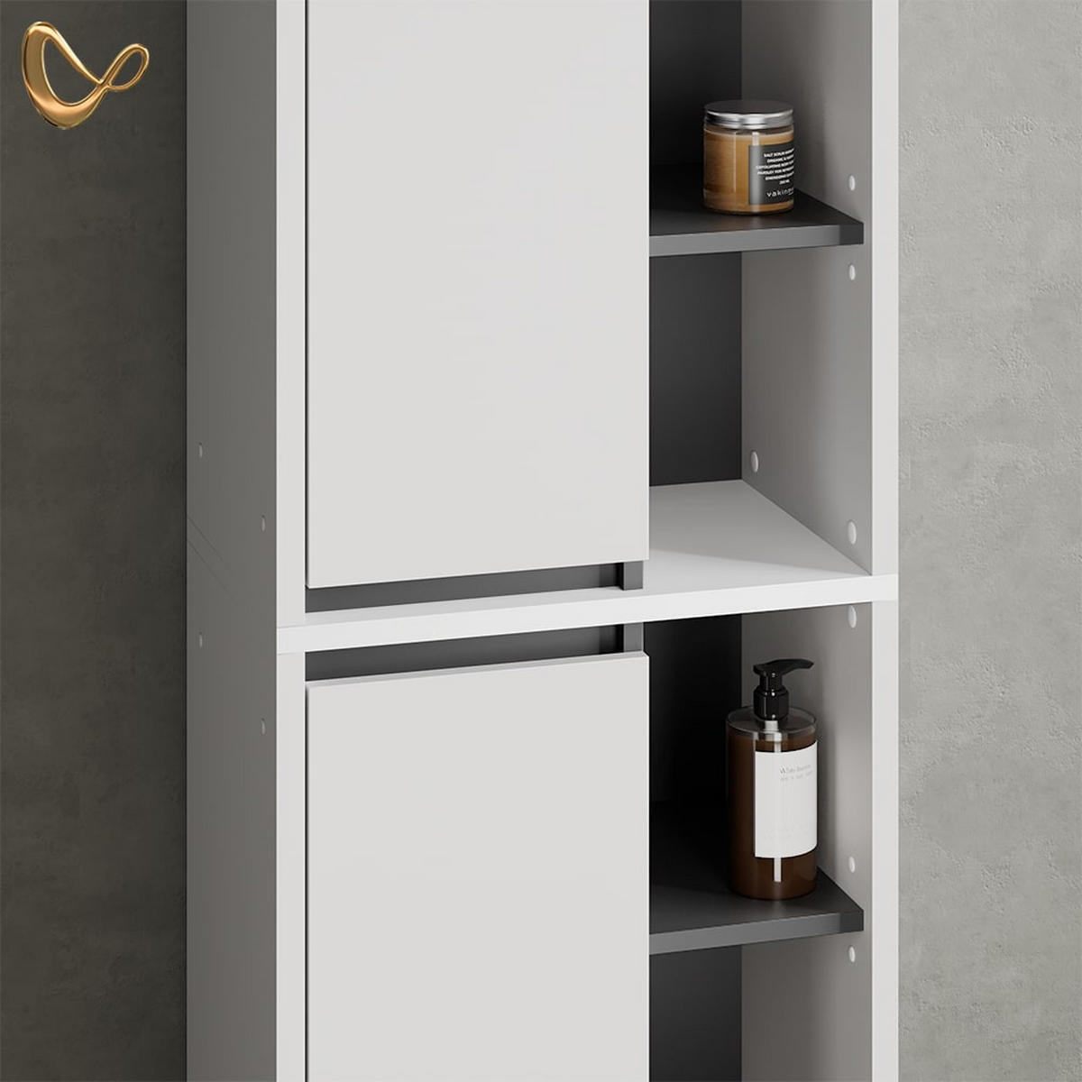 BADSCHRANK Vomano Weiß 50 x 170 cm - Anthrazit/Weiß, Holzwerkstoff (50/170/33cm) - Livinity®