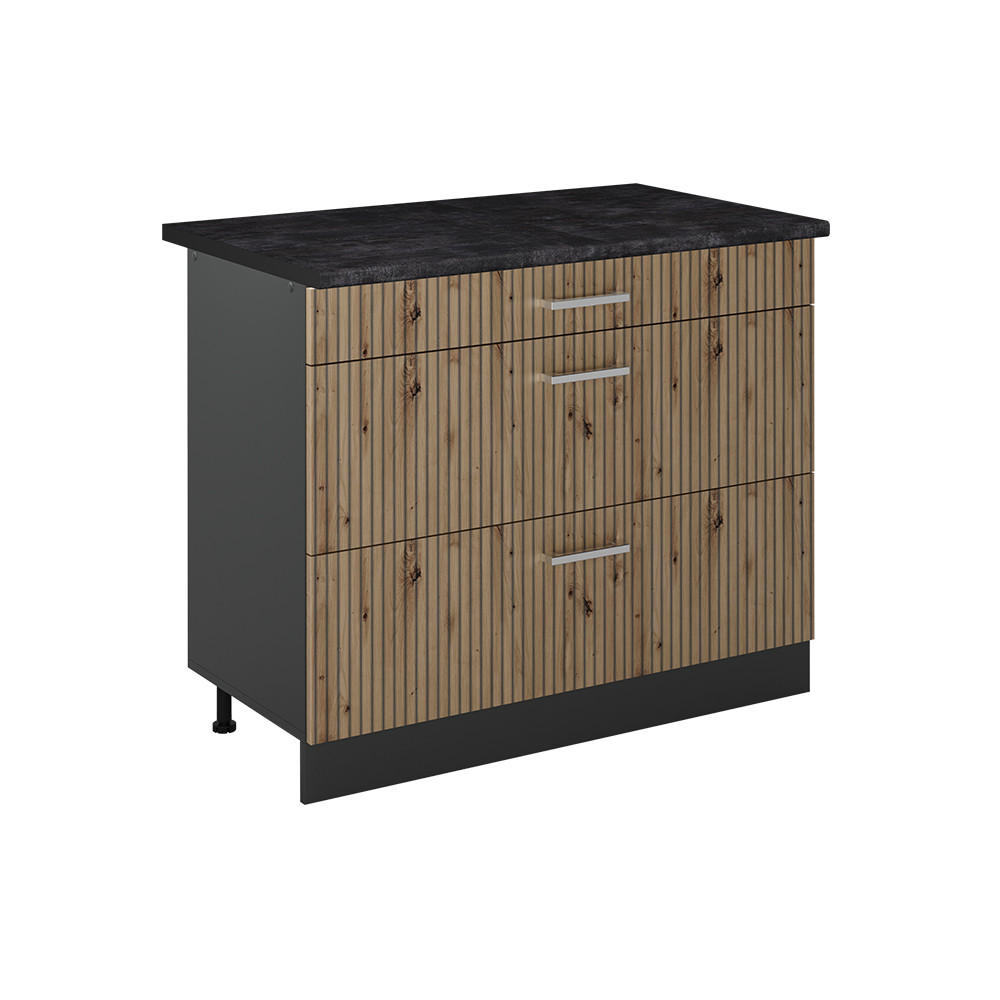 SPODNÍ SKŘÍŇKA KUCHYŇSKÉ LINKY R-Line, Řemeslný dub/Antracit, 100 cm pracovná doska antracitová - antracitová/dub artisan, kompozitní dřevo (100/81.6/60cm) - Vicco