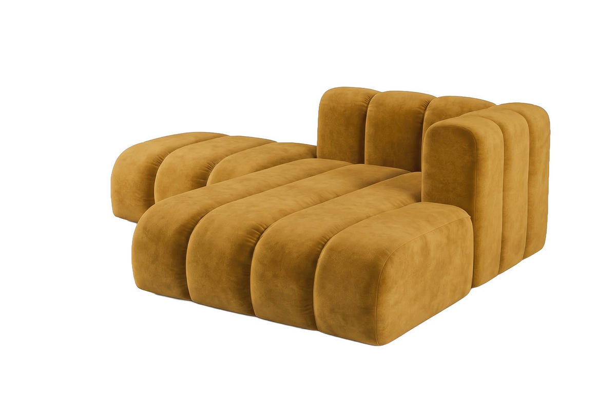 CHAISELONGUE Modulare Mit Hocker, Velvet-Stoff Riviera, Senffarbe, Rechts, GRAND - Gelb, Holz (204/179cm) - Kaiser Möbel