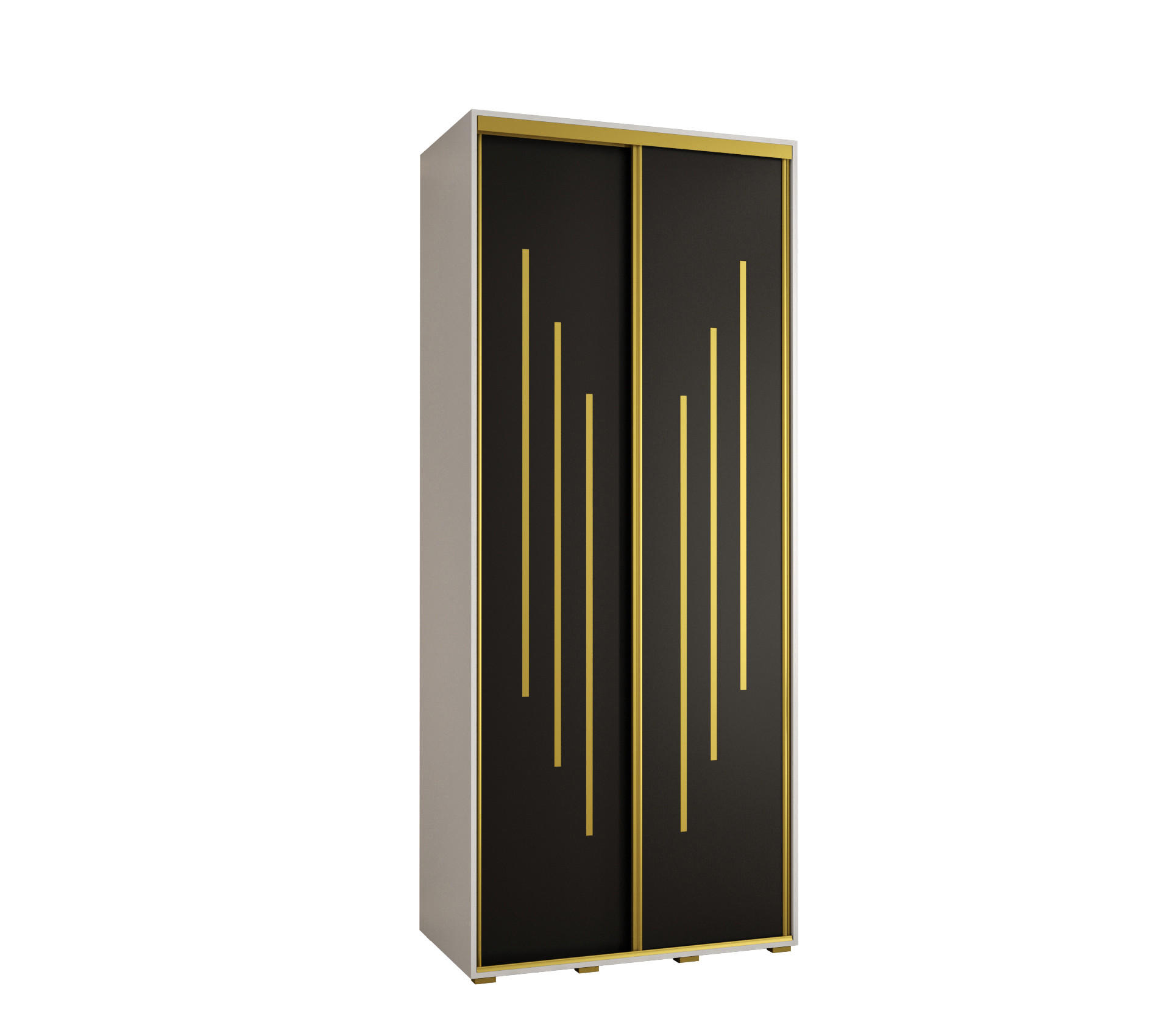 Abiks Möbel SCHWEBETÜRENSCHRANK Weiß, Schwarz, Gold 110cm × 45cm × 235cm