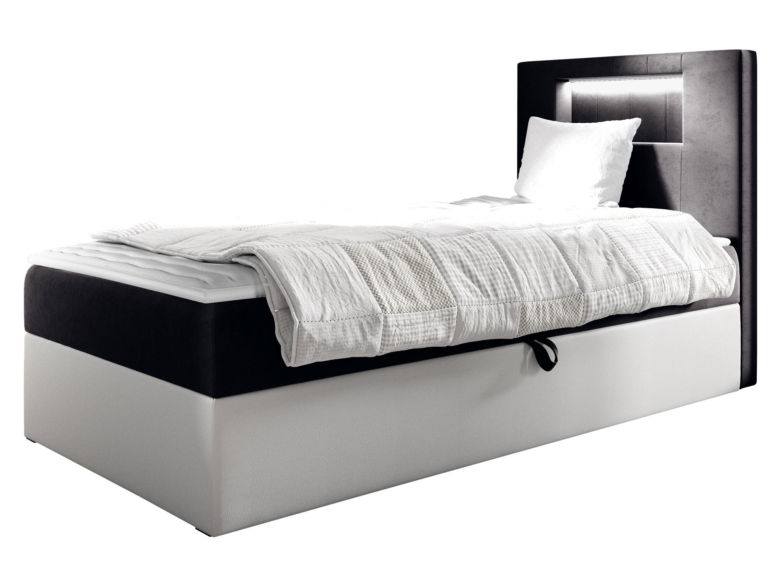 BOXBETT Gold Junior 1, Seite zum Öffnen des Bettkastens: Rechts - Schwarz/Weiß, Holz (100/200cm) - MIRJAN24