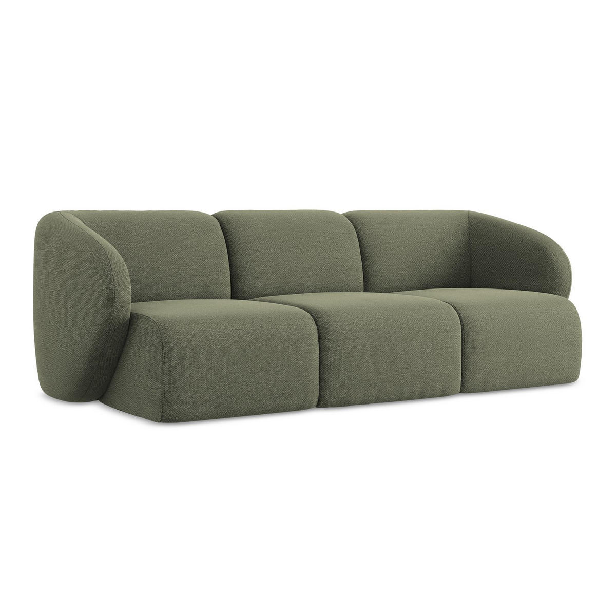 3-SITZER SOFA Bouclé Stoff Grün - Schwarz/Olivgrün, Holzwerkstoff/Kunststoff (244/75/94cm) - LaMiaSofa