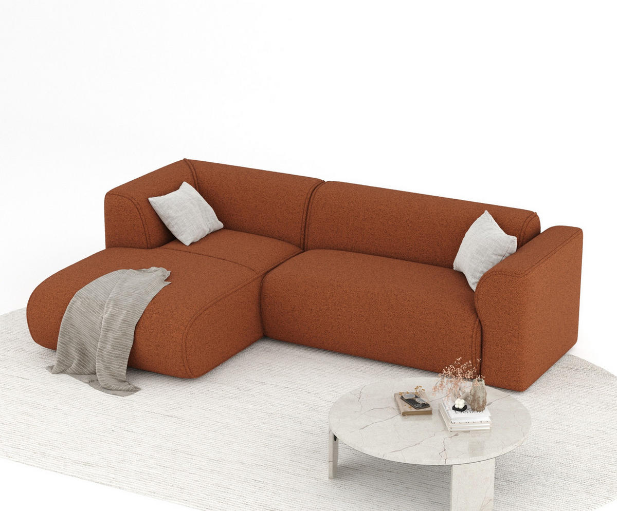 ECKSOFA Melani Kupferfarbe Webstoff - Schwarz/Kupferfarben, Holz/Holzwerkstoff (253/153cm) - Maison de Reve