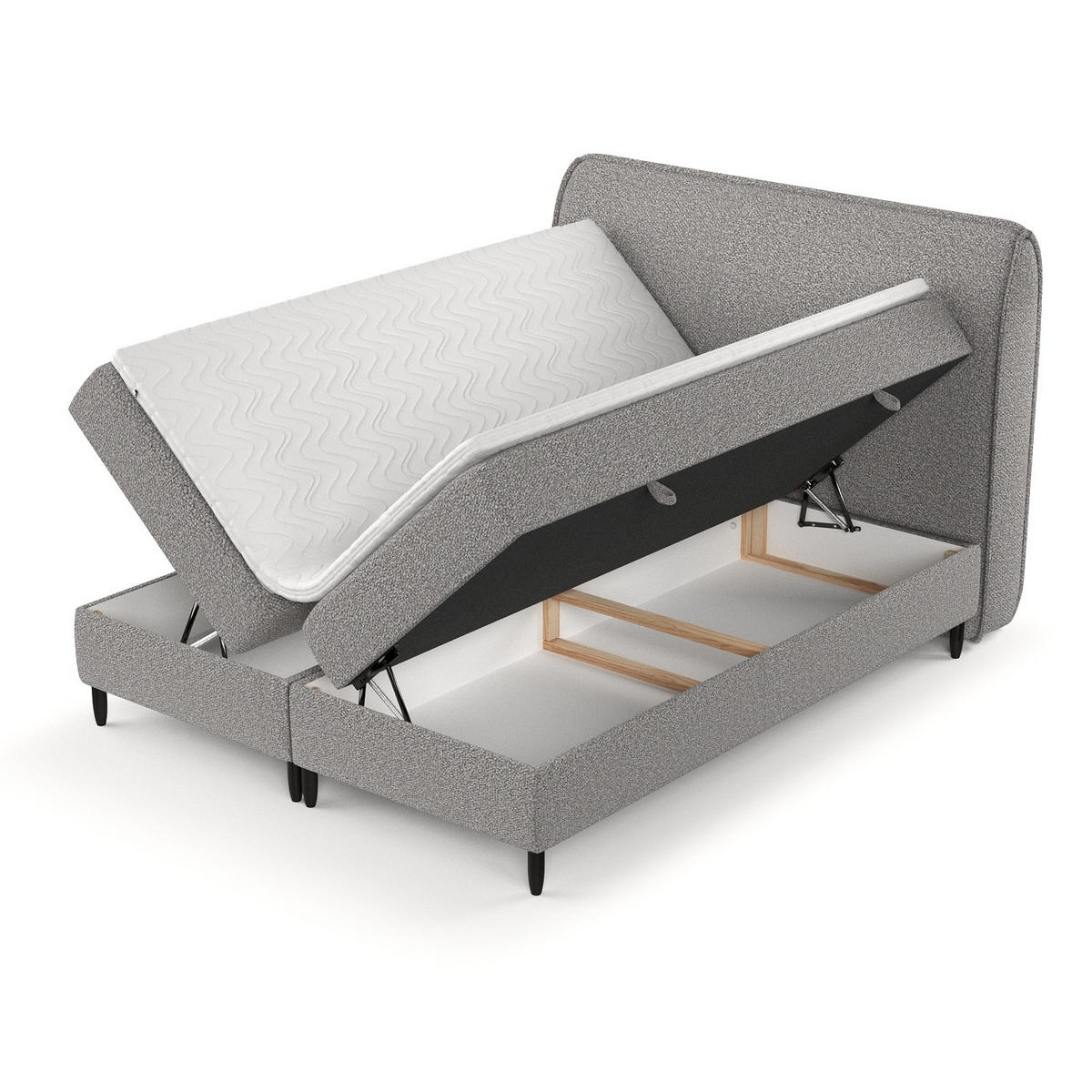 BOXBETT Lunaro 180/200 cm Grau im Bubble Stoff - Schwarz/Grau, Holz/Holzwerkstoff (180/200cm) - AltaBeds
