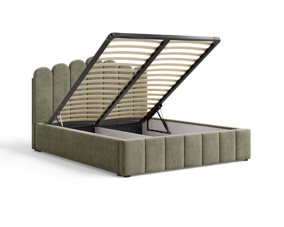 POLSTERBETT 03 140 x 200 cm – Tresor – Bett mit Gasdruckfedern und Stauraum - Grün, Holz (140/200cm) - ROYAL24_MARKT