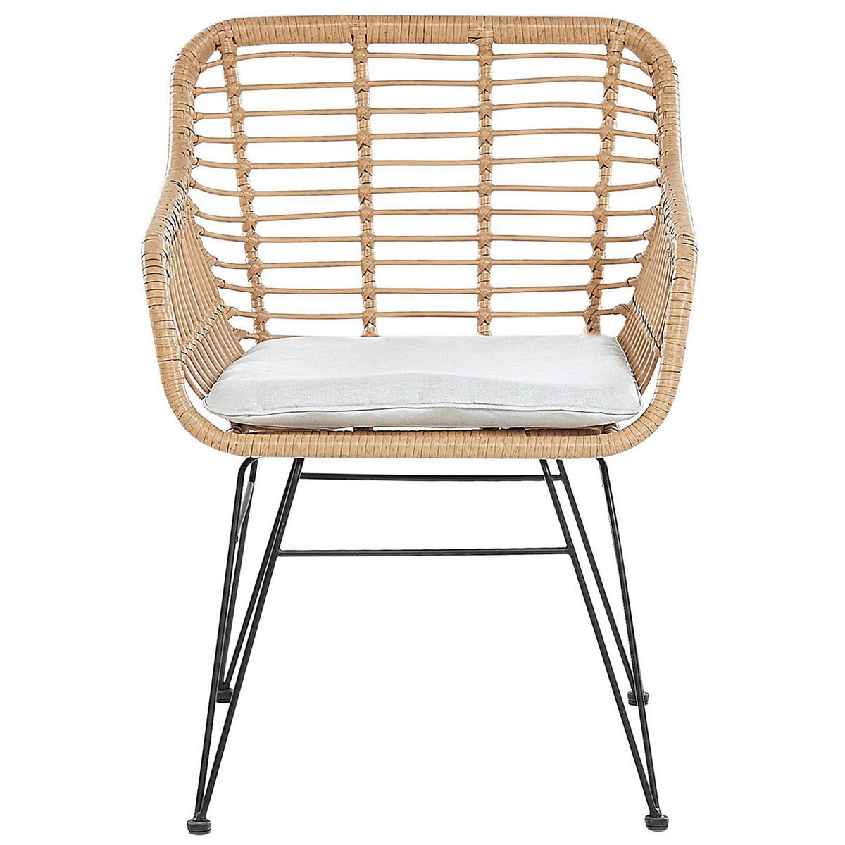 BALKONSET 2-Sitzer Rattan natürlich Auflagen hellgrau Trestina - Beige/Schwarz, Kunststoff - Beliani