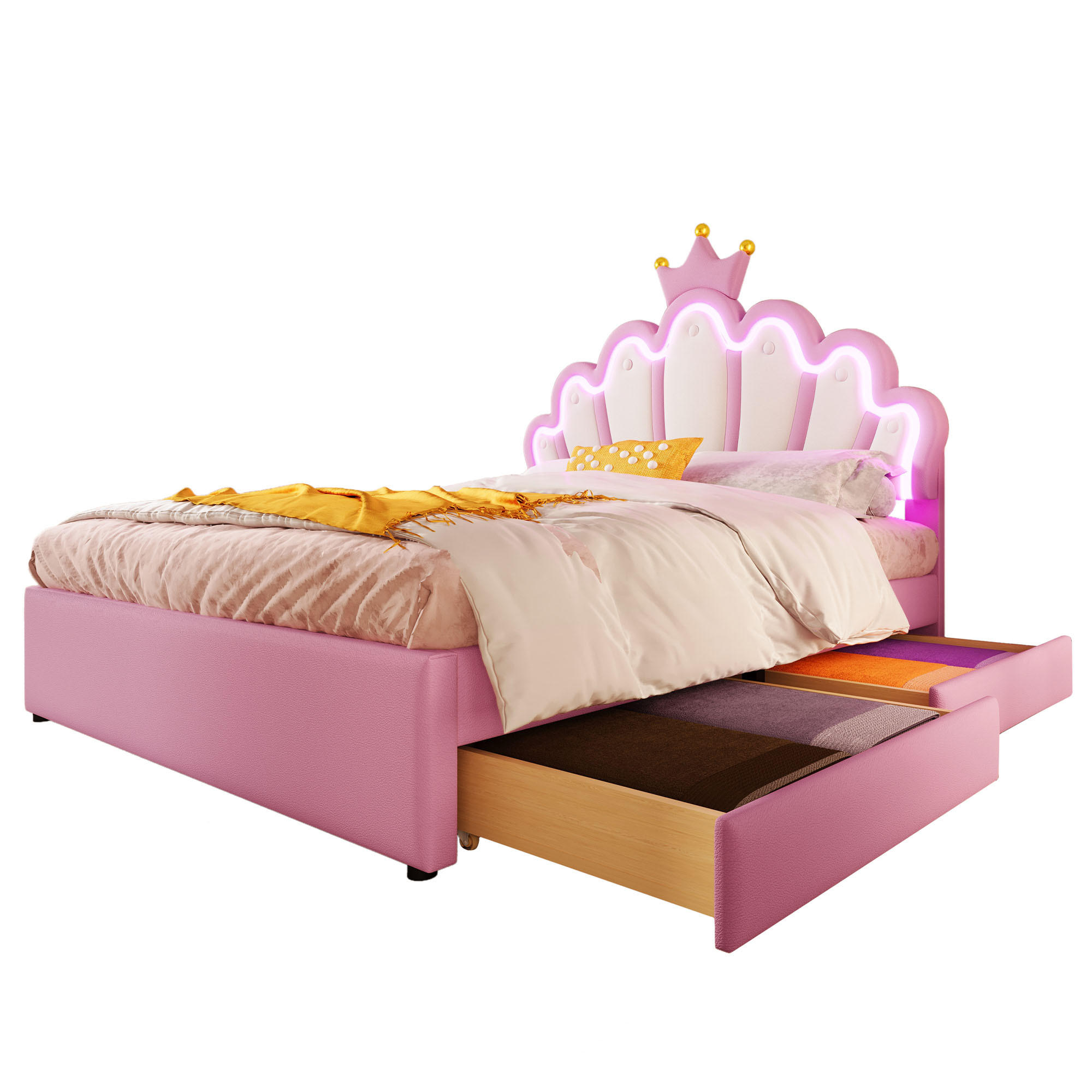FLIEKS ČALOUNĚNÁ POSTEL 140x200 Růžová PU Koruna 2 Zásuvky