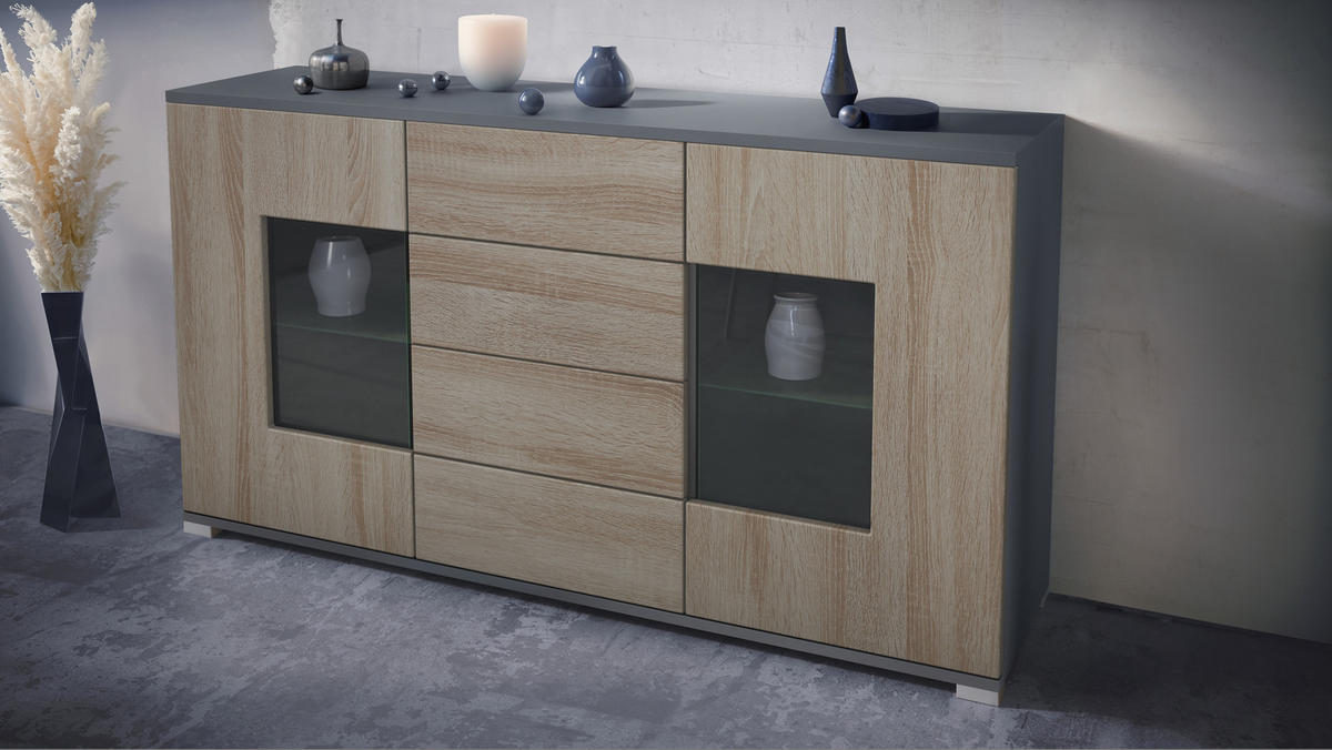 SIDEBOARD Grömitz Eiche sägerau - Eiche San Remo, Holzwerkstoff (138.5/75.5/35cm) - Vladon