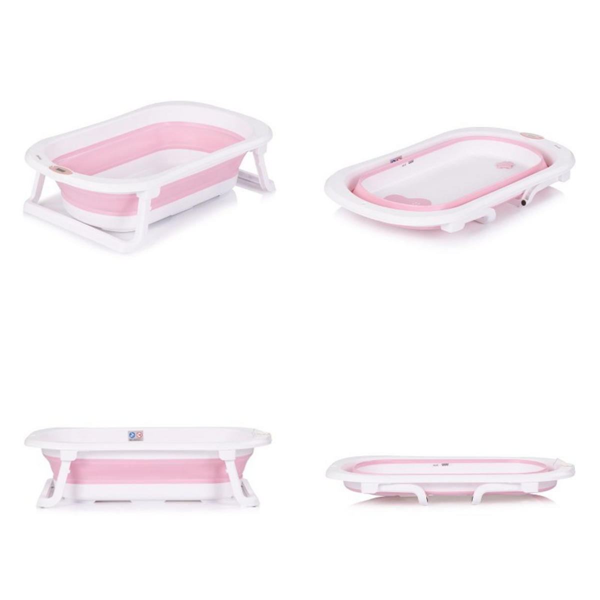 BABYBADEWANNE-SET Malibu 78 cm rosa Ständer, klappbar, Thermometer, Ablauf - Rosa, Kunststoff (47/78cm) - Chipolino
