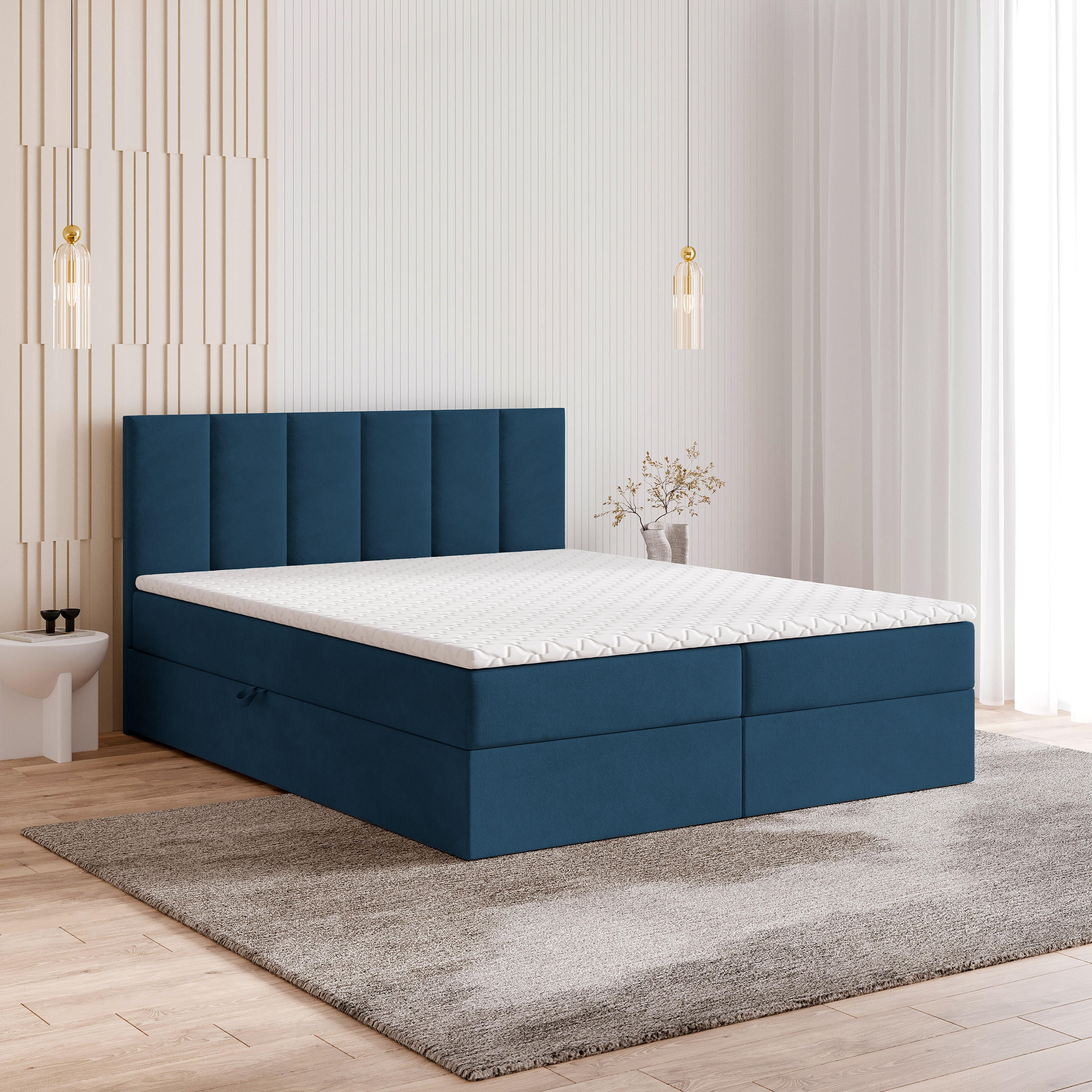 BOXBETT MERIL 140x200 cm mit Matratze und Topper - Blau - Blau, Holz (140/200cm) - MASSENO