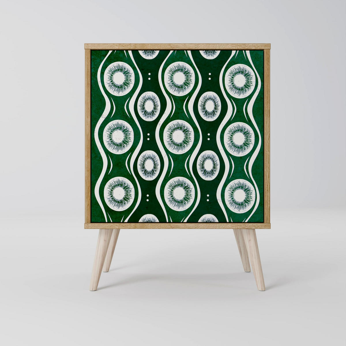 SIDEBOARD GREEN EYES, Grau, 57,5x42x77,5 cm, Schräge Buchenholzfüße - Buchefarben/Multicolor, Holzwerkstoff/Buchenholz (57.5/77.5/42cm) - SpaceRebels
