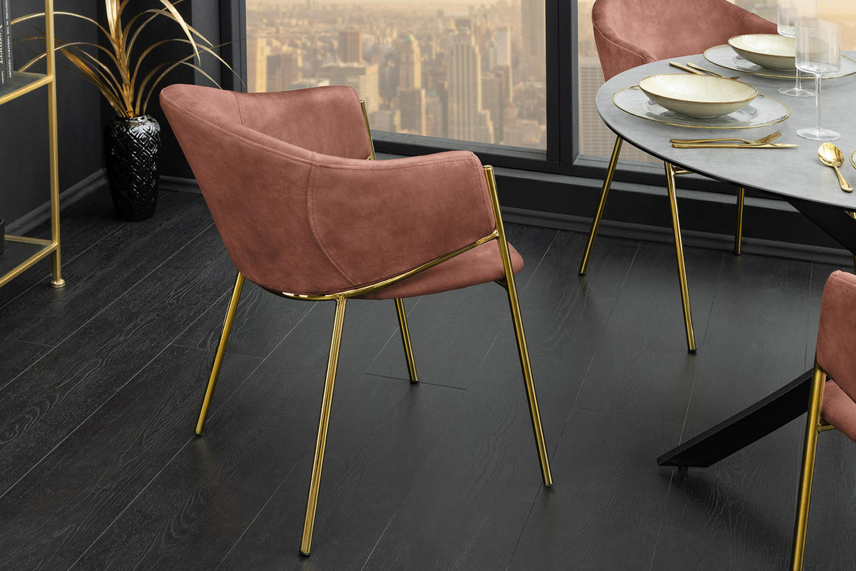 STUHL NOBLESSE Samt Rosé 80 cm - Goldfarben/Rosa, Textil/Metall (52/77/60cm) - riess-ambiente