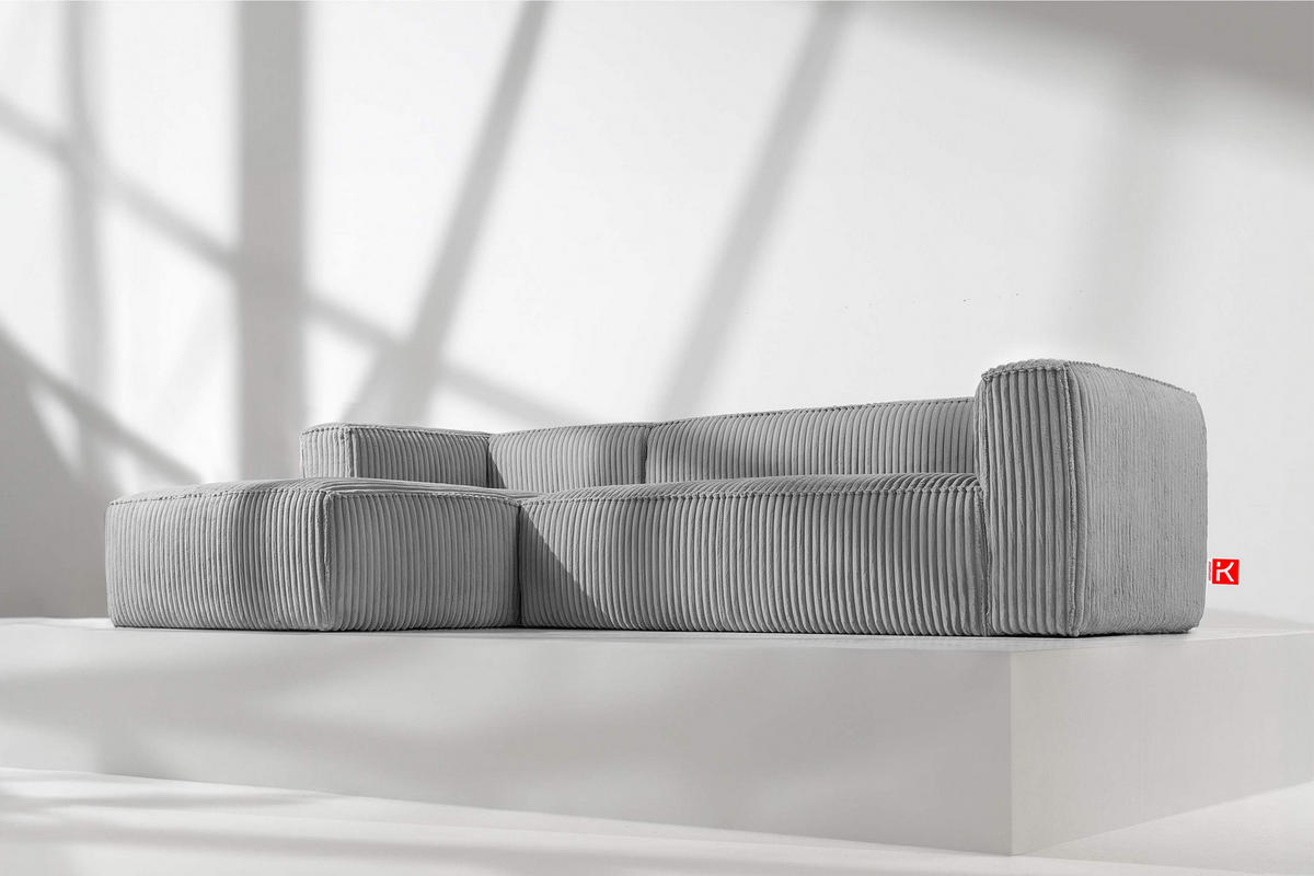 ECKSOFA-LINKS FEROX Modern, Cord-Stoff, hellgrau - Hellgrau, Textil (305/175cm) - KONSIMO®