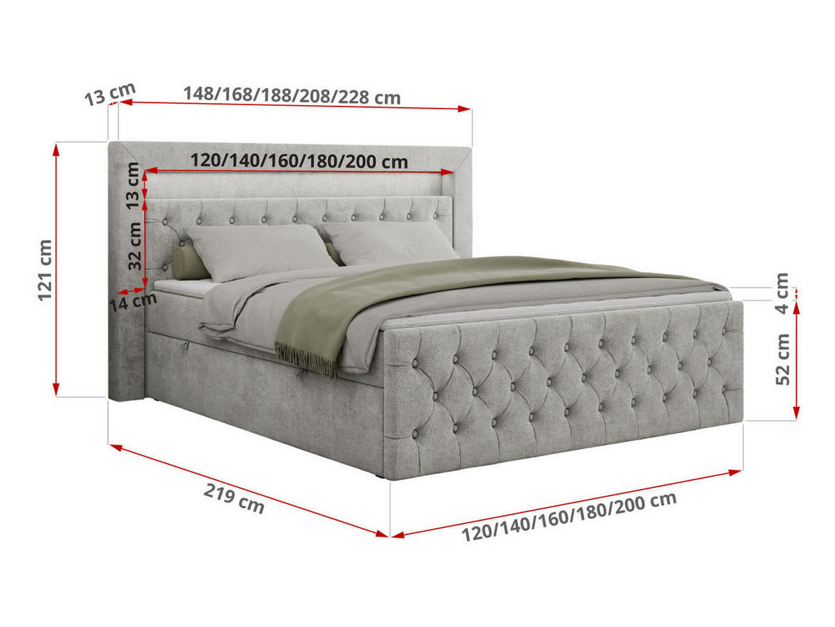 BOXBETT GOLD-9 LED 160/200 Hellgrau Struktur - H4 - Hellgrau, Holz/Textil (160/200cm) - MKS