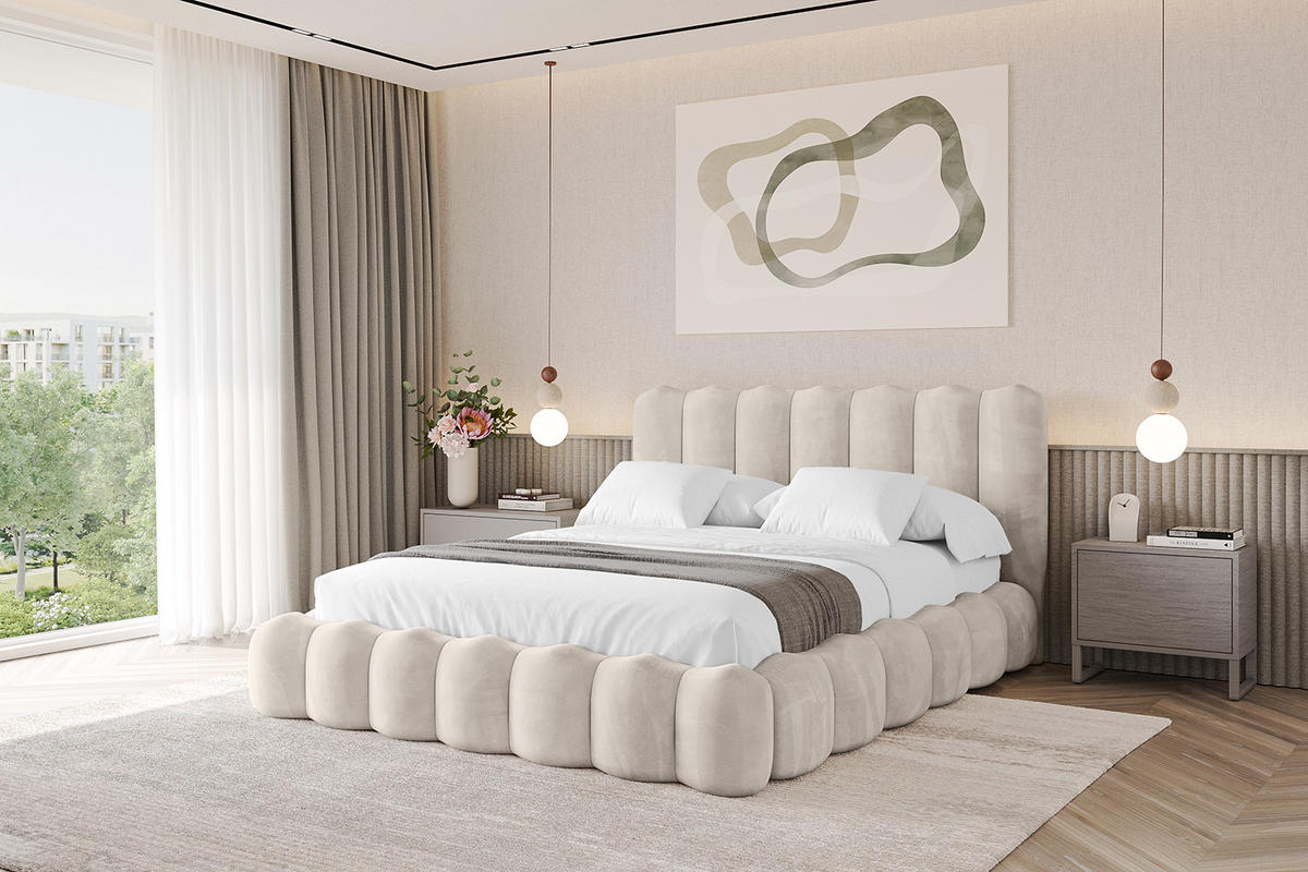 POLSTERBETT mit Bettkasten und Lattenrost, Bett mit Matratze H3/H4 - SORA 120x200 Beige - Beige, Holzwerkstoff/Textil (120/200cm) - ALTDECOR