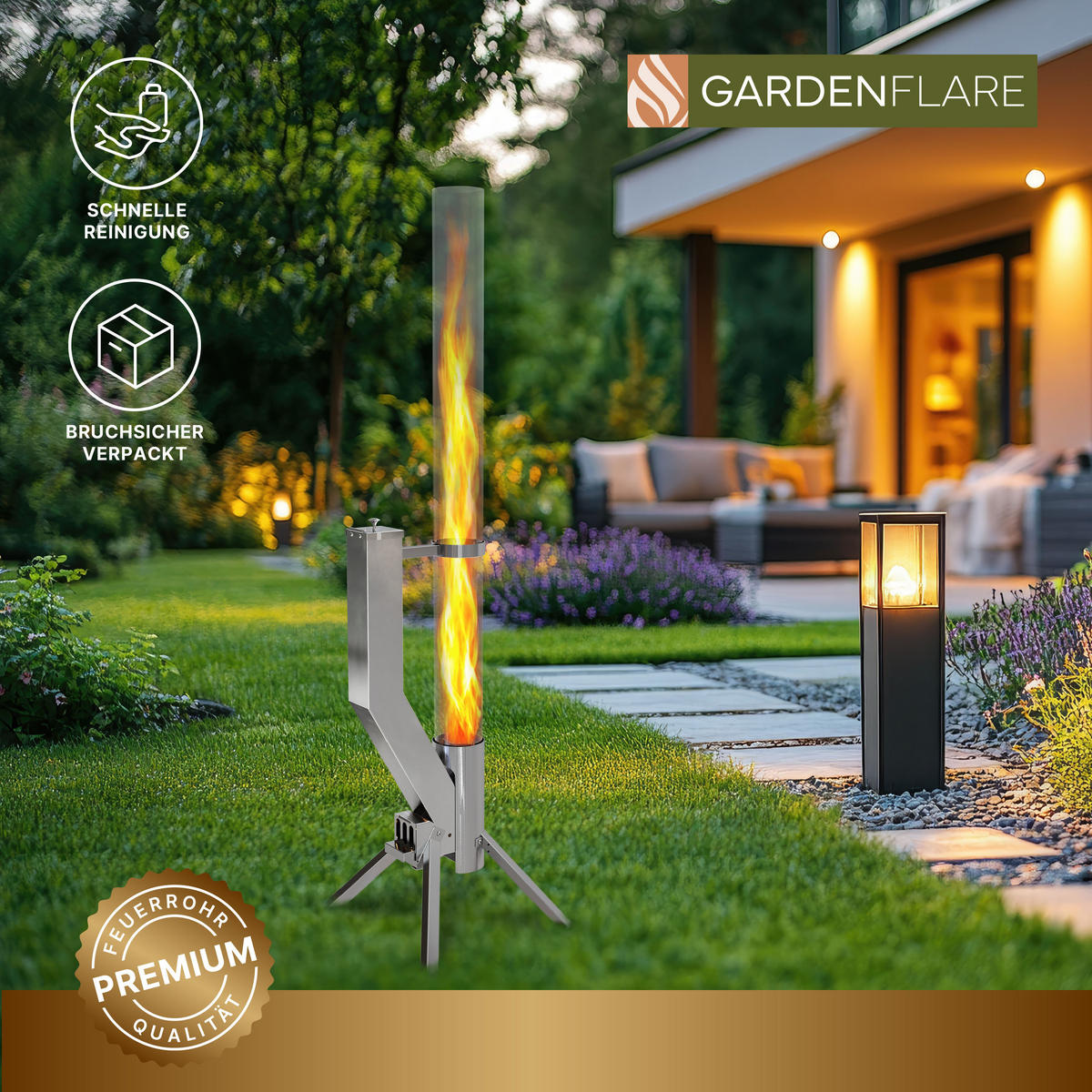 FEUERROHR Premium silber Edelstahl - Silberfarben, Metall (44/147.8/41.2cm) - Gardenflare
