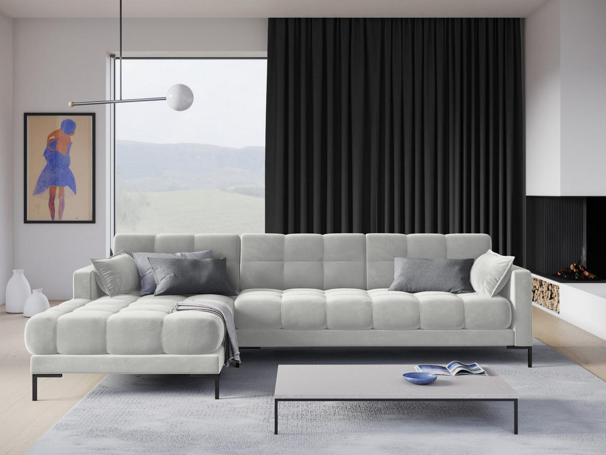 ECKSOFA links Mamaia aus Samt silber 5 Sitzplätze - Silberfarben, Textil (185/293cm) - Micadoni