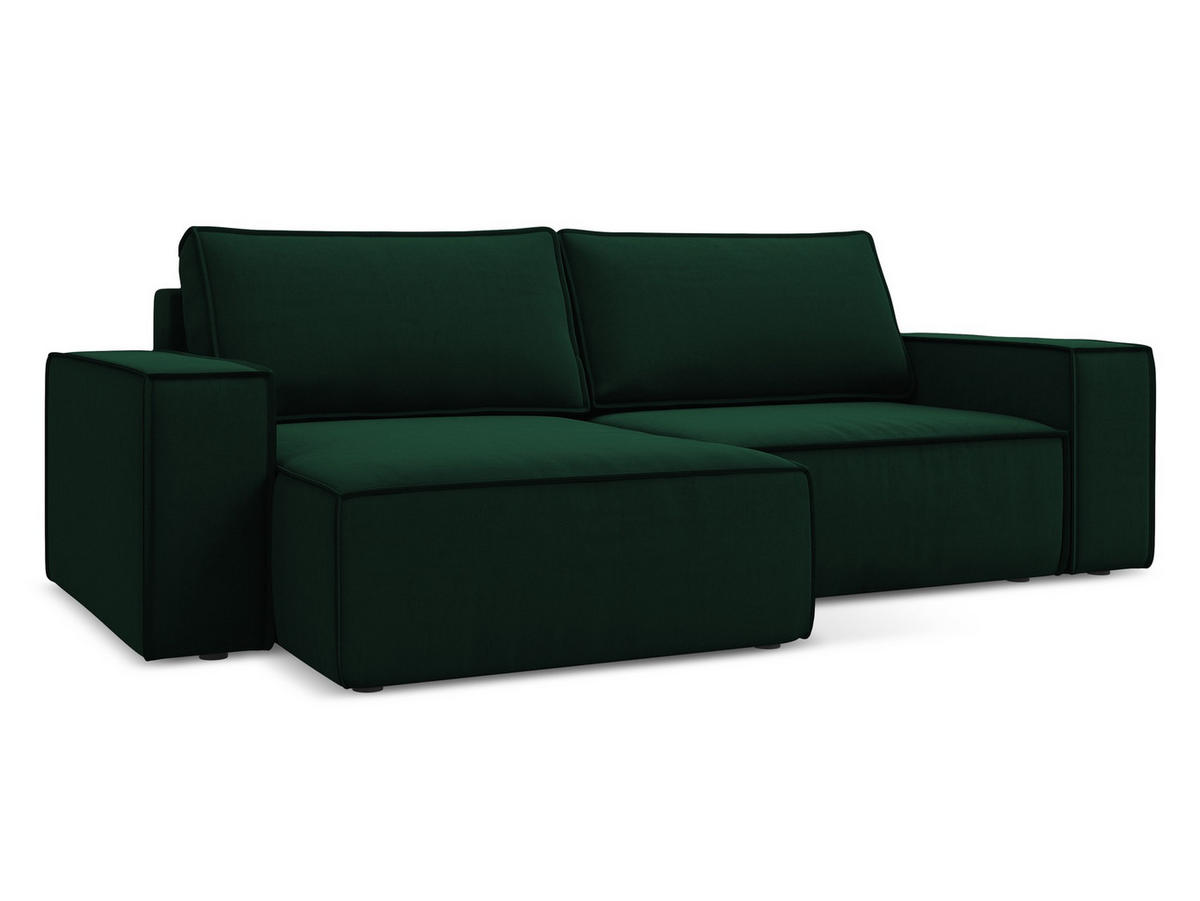 ECKSOFA mit Schlaffunktion Samt Stoff Grün - Dunkelgrün/Schwarz, Kunststoff/Textil (148/257cm) - Makamii