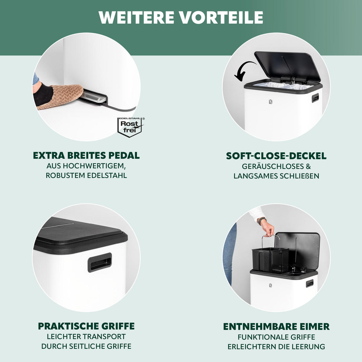 ABFALLEIMER 30 Liter, weiß - Weiß, Metall (42.5/50/33.5cm) - eluno