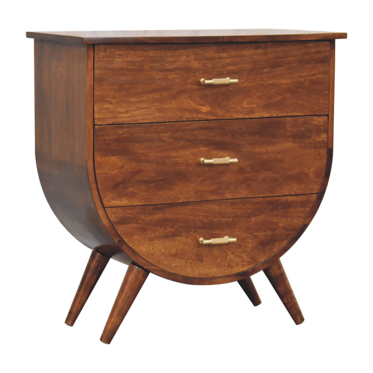 KOMMODE Agra, 3 Schubladen, Nordische Beine - Kastanienfarben/Messingfarben, Holz/Metall (70/73/35cm) - Artisan Furniture