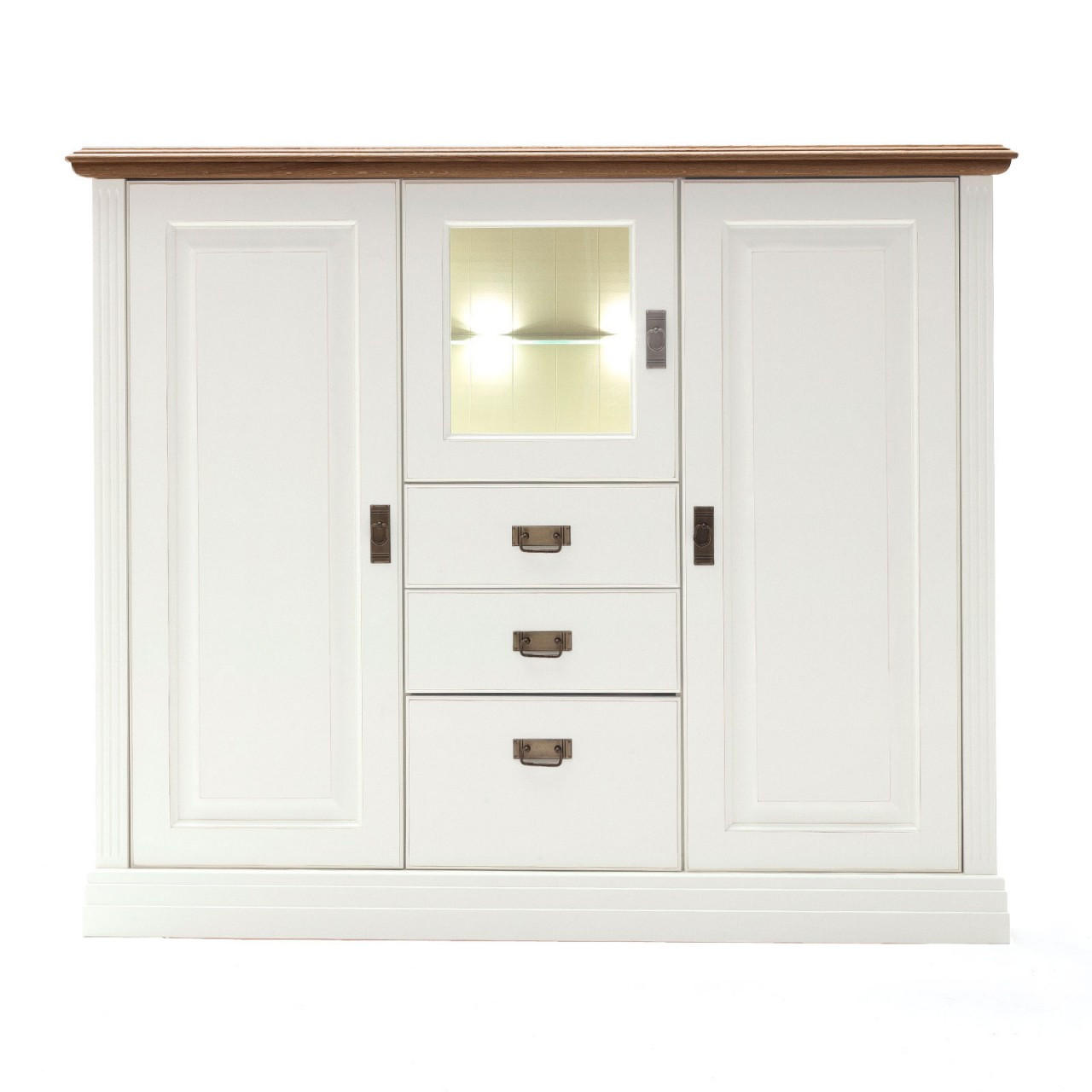 Casamia Massive Möbel Hochanrichte Weiß, Braun 157x133x45 cm