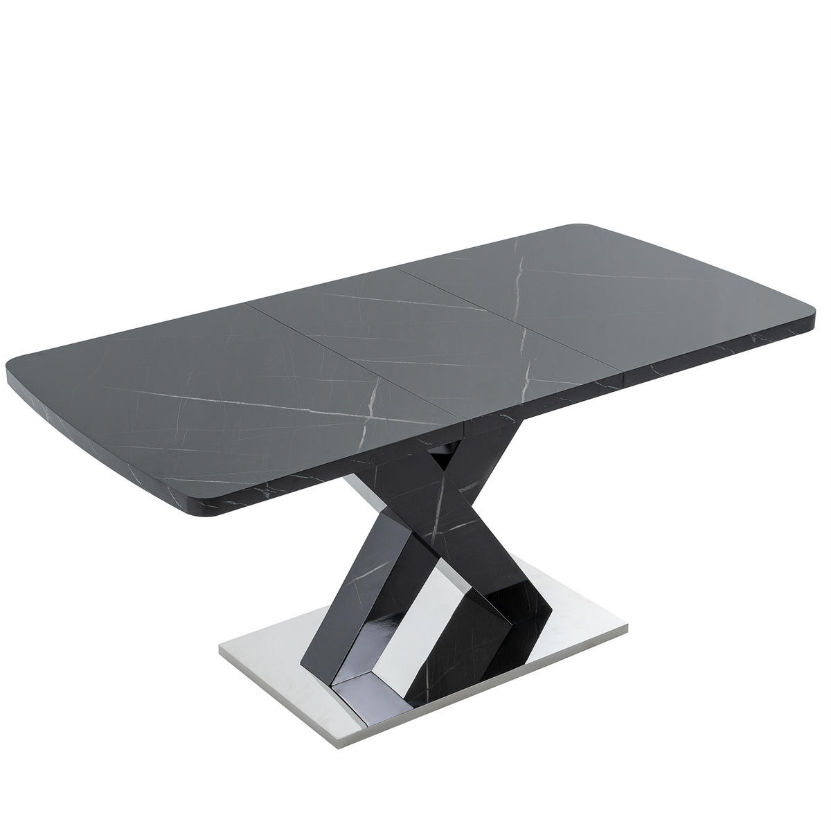 ESSTISCH 120-160/80/76,5 cm aus MDF und Stahl, ausziehbar mit schwarzer Marmoroptik, Schwarz - Schwarz, Holzwerkstoff (160/80/76.5cm) - Redom