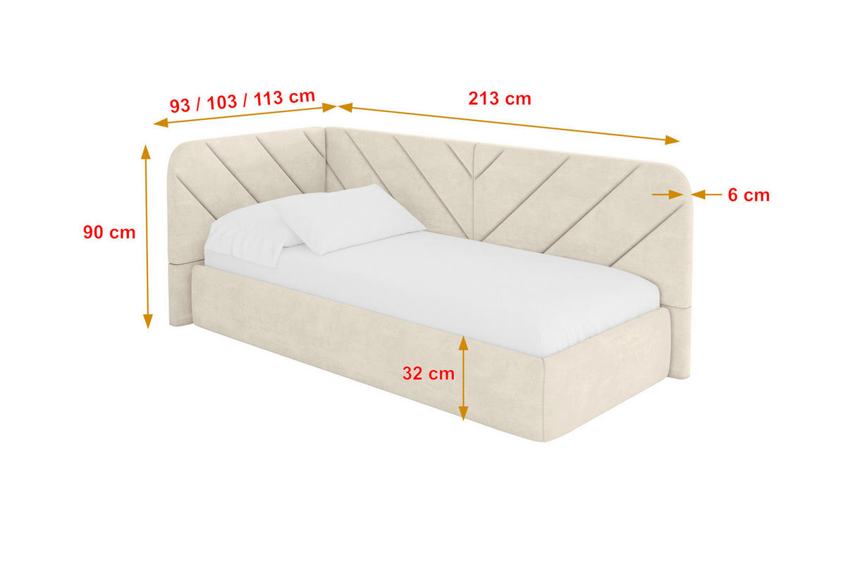EINZELLBETT Jugendbett mit Bettkasten und Matratze H3/H4, Rechts - FIKY 80x200 Beige - Beige/Naturfarben, Holzwerkstoff/Textil (80/200cm) - ALTDECOR