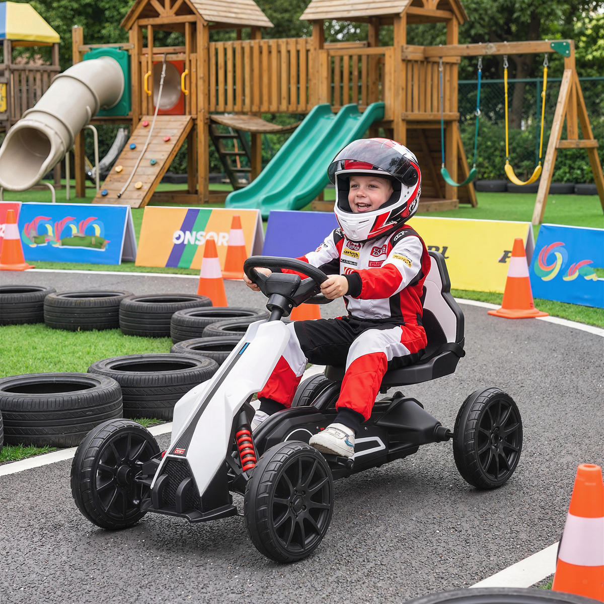 GO-KART DE-06151 Elektro-Kart mit Sicherheitsgurt Weiß - Weiß, Kunststoff/Metall (100/58/58.5cm) - ComfortXL